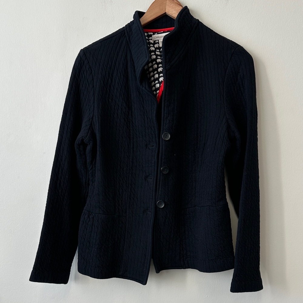 Coldwater Creek Black Wide Rib Cotton Jersey Knit Blazer
